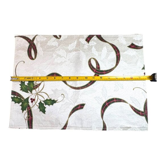 Lenox Embroidered Table Napkins Placemats Set 4 Linen Ribbons Holly Christmas - Picture 3 of 6